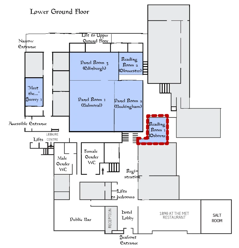 map for Osborne reading room one in the Brighton Metropole Hotel.