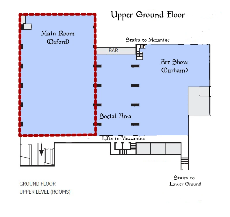 Map of Oxford, the main room for larger items such as guest of honour interviews, upper ground floor, Metropole Brighton hotel.